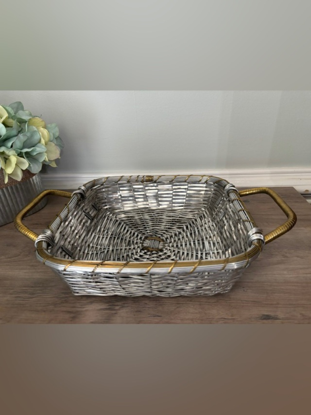 Woven Aluminum & Brass Bake & Serve Tray or Basket 1990’s ~ Vintage